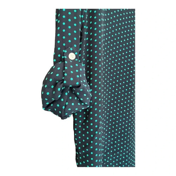 Ann Taylor Loft Long Sleeve‎ Blouse, Navy with Teal Polka Dots, Size XS - Picture 4 of 7